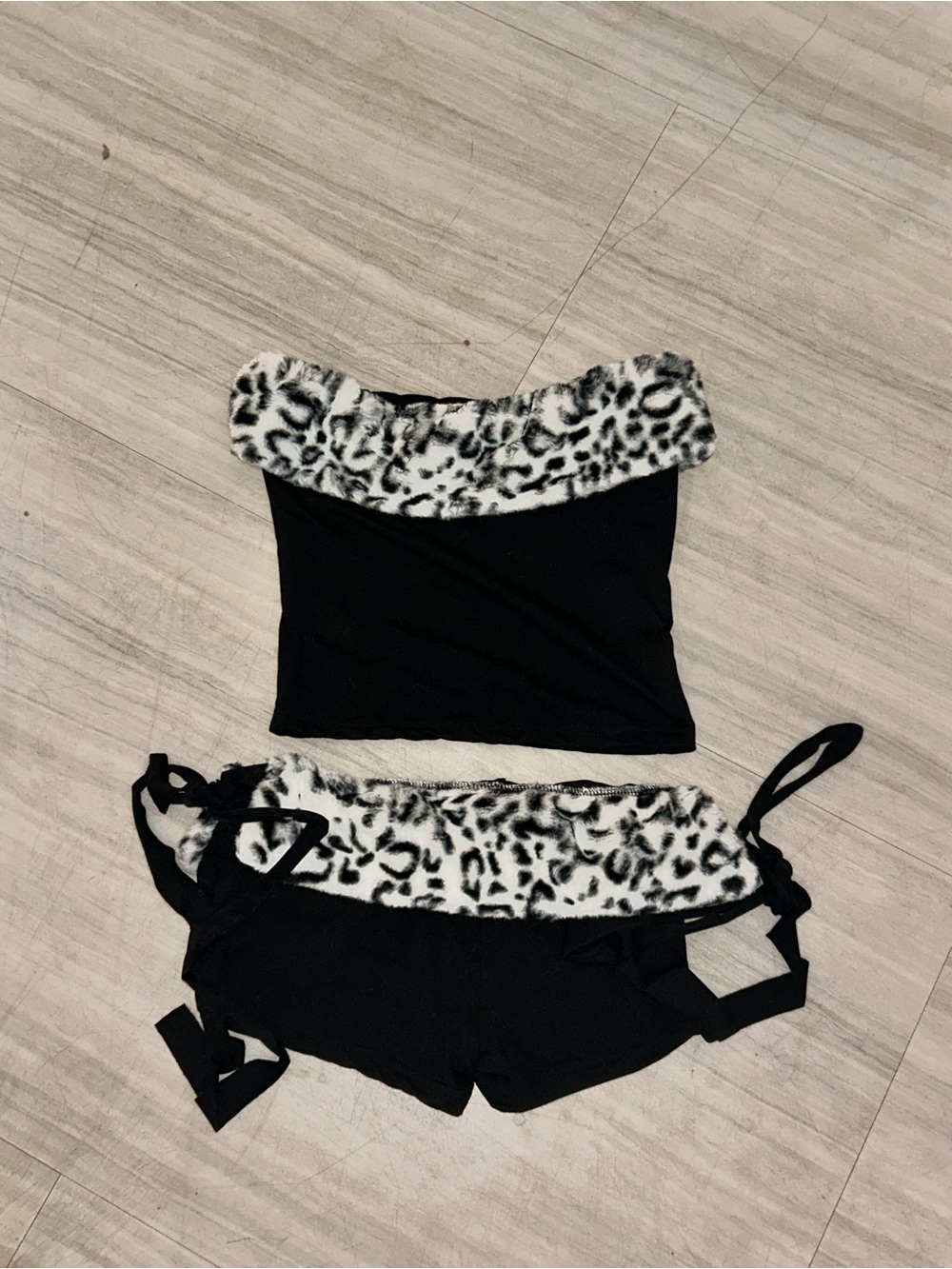 Black and White Leopard Trim Kids One-Piece Set